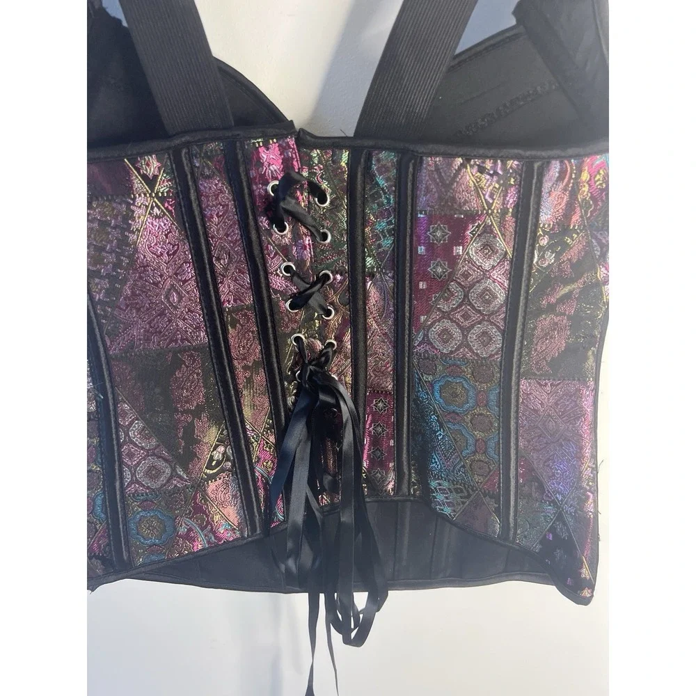 Gothic Steampunk Patchwork Lace Up Bustier Corset Festival Rave Top L Unique